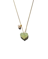 Puffed heart — Green jade & pearl pendant necklace