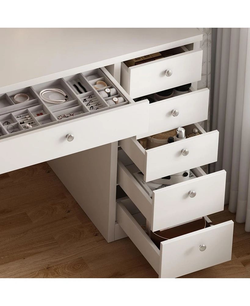 Vanity Desk with Led Lighted Mirror – Makeup Table with Drawers for Bedroom or Dressing Area