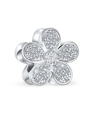 Bling Jewelry Sparkling Clear Cz Pave Of Flower Shape Daisy Charm Bead .925 Sterling Silver European Bracelet