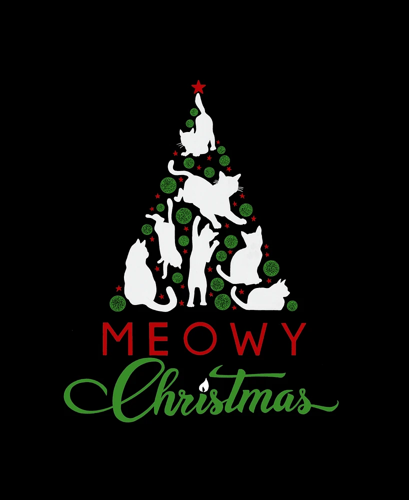 La Pop Art Women's Meowy Christmas Tree Word Crew Neck T-Shirt