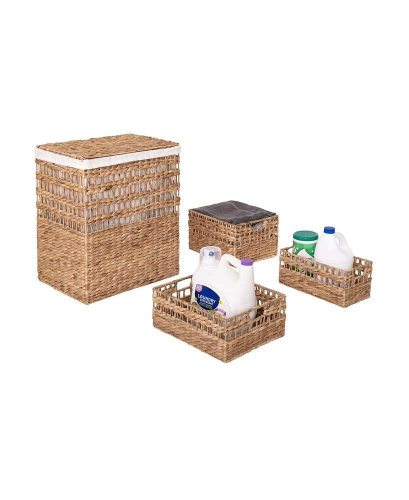 Seville Classics 4-Piece Water Hyacinth Laundry Hamper and Basket Set