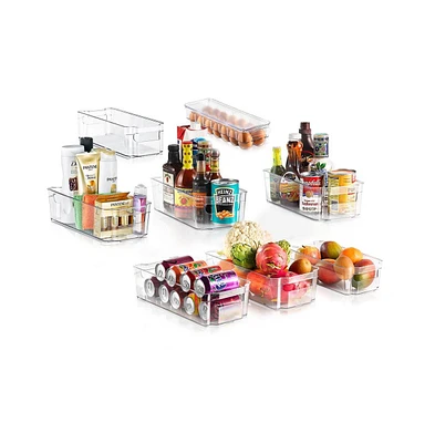 NutriChef Set Of 8 Refrigerator Organizer Bins - 4 Wide and 4 Narrow Stackable Fridge Organizers for Freezer, Kitchen, Countertops, Cabinets