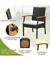 4PCS Patio Pe Wicker Chairs Acacia Wood Armrests with Soft Zippered Cushion Balcony