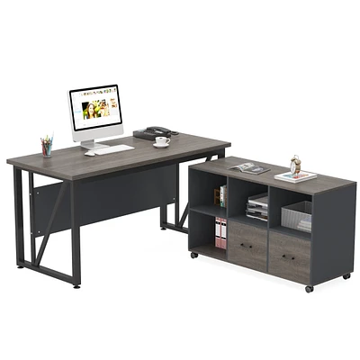 Tribesigns 55-Inch Executive Computer Desk with 43-Inch Lateral File Cabinet, Large Workstation Business Furniture, L Shaped Drawers and Sto