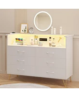 Pink Dresser with Led Light for Bedroom 6 Drawer