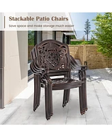 Pcs Patio Cast Aluminum Chairs Outdoor Metal Armchairs with Ergonomic Curved Seat