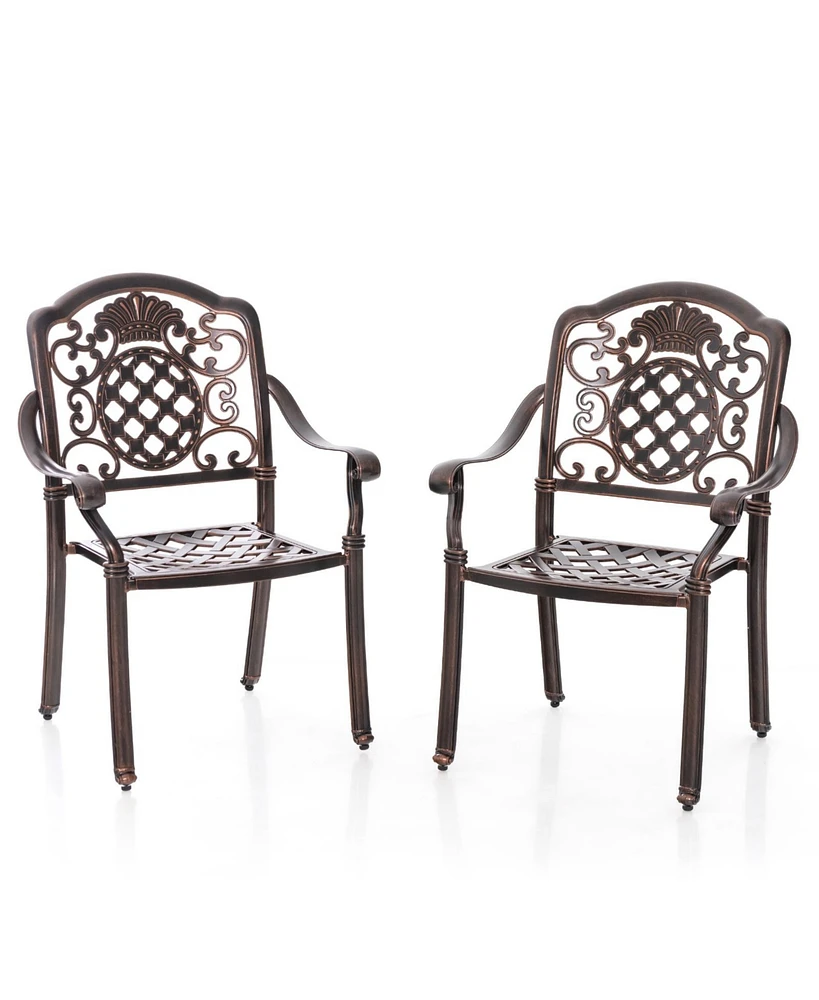 Pcs Patio Cast Aluminum Chairs Outdoor Metal Armchairs with Ergonomic Curved Seat
