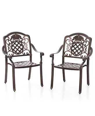 Pcs Patio Cast Aluminum Chairs Outdoor Metal Armchairs with Ergonomic Curved Seat