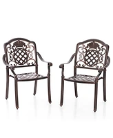 Pcs Patio Cast Aluminum Chairs Outdoor Metal Armchairs with Ergonomic Curved Seat