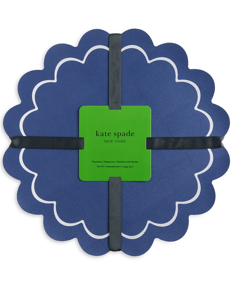 kate spade new york Scallop Edge 15" Round Reversible Placemats, Set of 6
