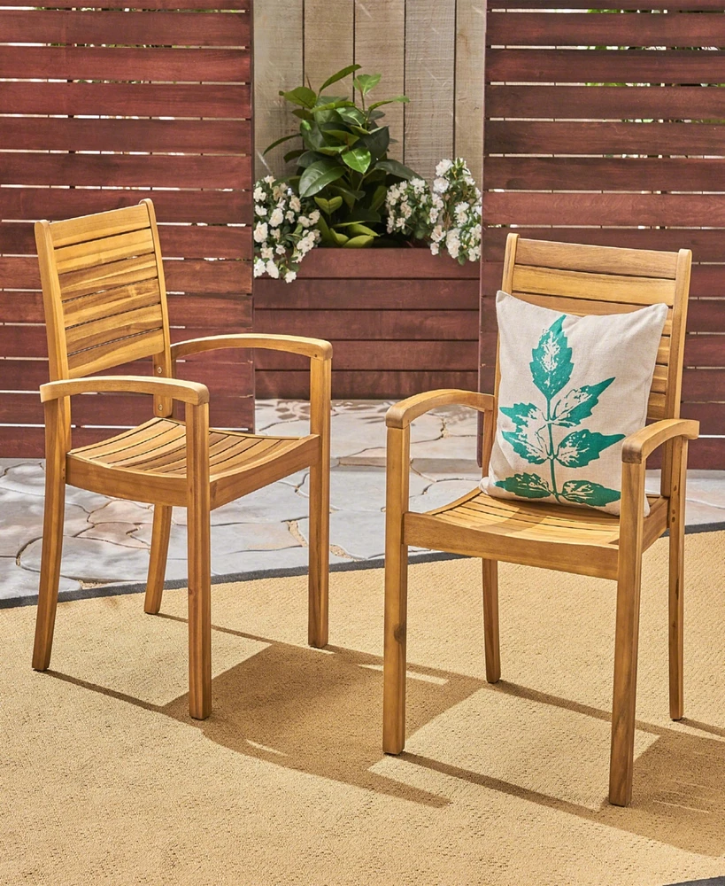 Miguel Coastal Acacia Wood Stackable Dining Chairs (Set Of 2)