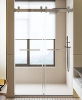 56-60 inches W 76 inches H Frameless Double Sliding Soft-Close Shower Door in Chrome, 3/8 inches (10mm) Thick Sgcc Tempered Glass Door