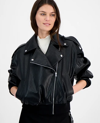 Hugo Women's Faux-Leather Asymmetric Moto Bomber Jacket