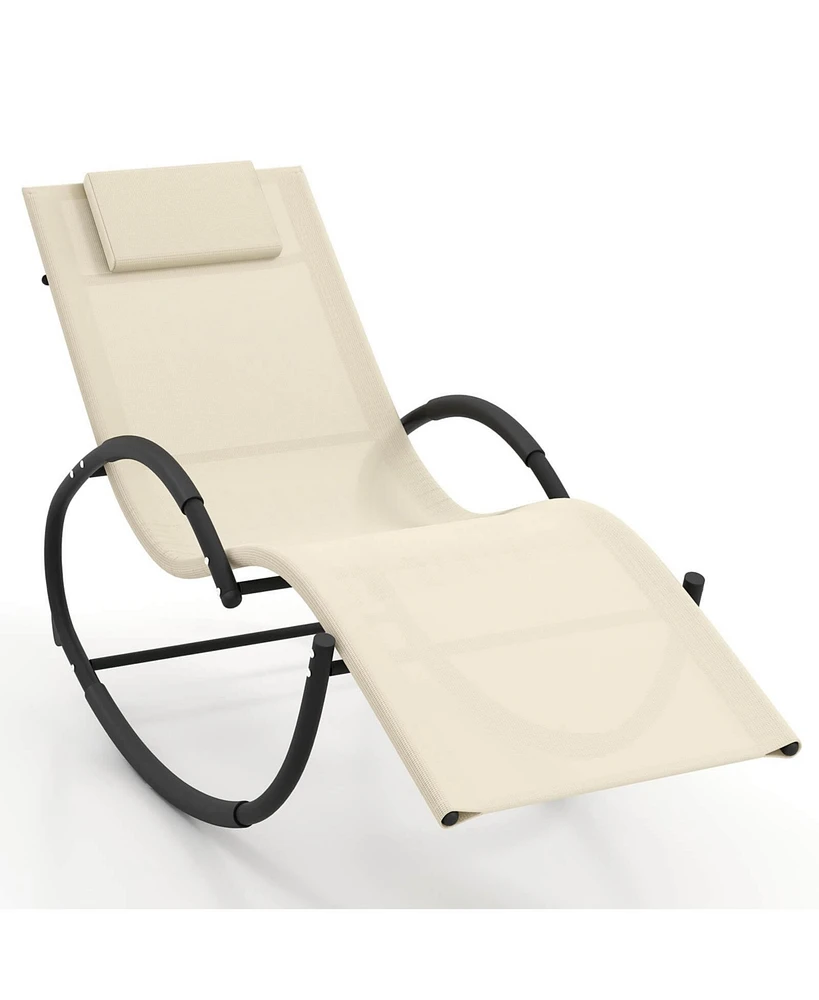 Pcs Outdoor Rocking Lounge Chair with Removable Headrest Breathable Backrest & Seat