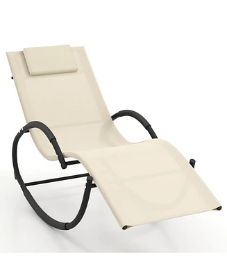 Pcs Outdoor Rocking Lounge Chair with Removable Headrest Breathable Backrest & Seat
