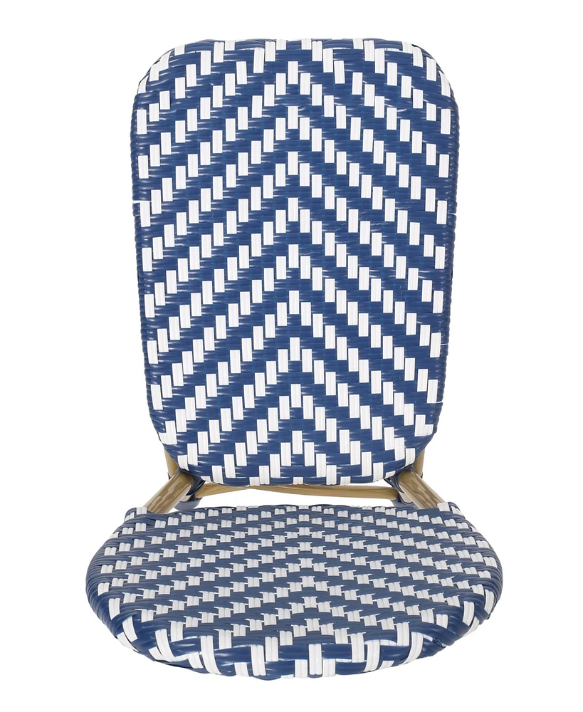 Outdoor Aluminum 3 Piece French Bistro Set, Navy Blue, White, With Bamboo Finish