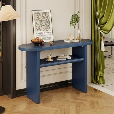 Elegant Minimalist Console Table with Rounded Edges and Sturdy Shelf Design for Entryway, Living Room(Black)