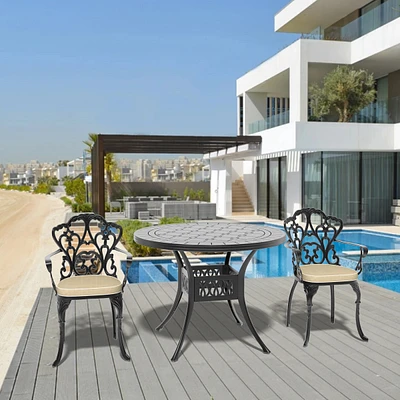 (Cushions In Random Colors)3-Piece Set Of Cast Aluminum Patio Furniture With Cushions