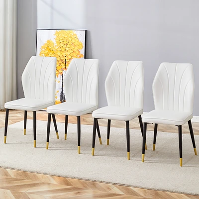 4 modern dining chairs with stylish Pu patterned backrest and black metal legs for a comfortable home experience in the kitchen