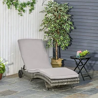 Chaise Lounge Pool Chair, Outdoor Pe Rattan Cushioned Patio Sun Lounger w/ 5-Level Adjustable Backrest & Wheels for Easy Movement, Wicker, Gray