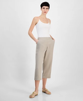Charter Club Women's 100% Linen Solid Cropped Pull-On Pants