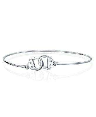 Bling Jewelry Minimalist Delicate Bff Working Lock Handcuff Bangle Bracelet Cz Accent .925 Sterling Silver