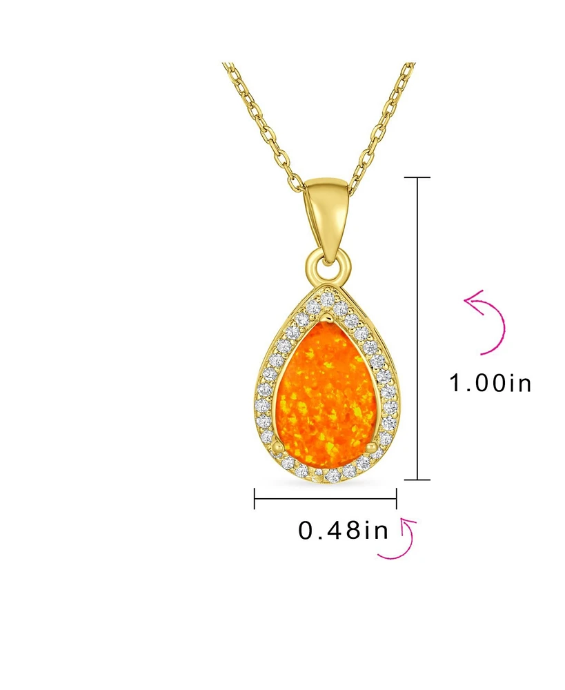 Bling Jewelry Cz Halo Solitaire Orange Opal Teardrop Pendant & Earrings Jewelry Set