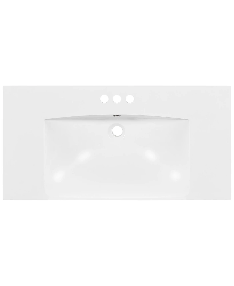 36" Single Bathroom Basin Sink, Vanity Top Only, 3-Faucet Holes, Resin