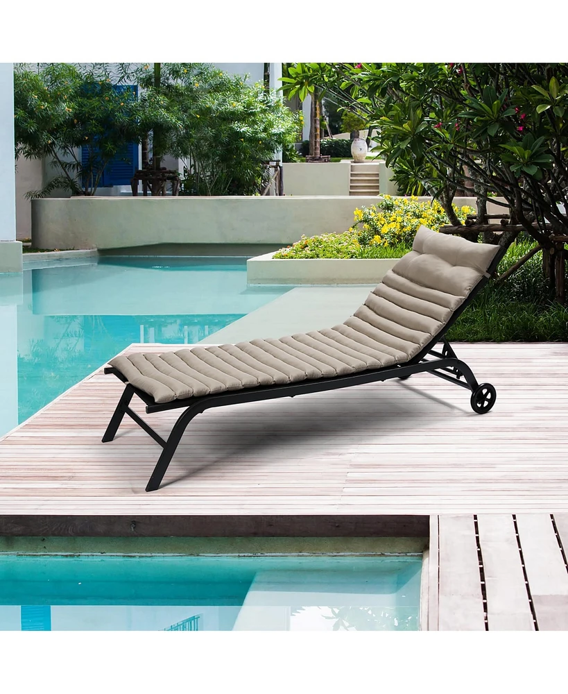2PCS Set Outdoor Lounge Chair Cushion Replacement Patio Funiture Seat Cushion Chaise Lounge Cushion-khaki