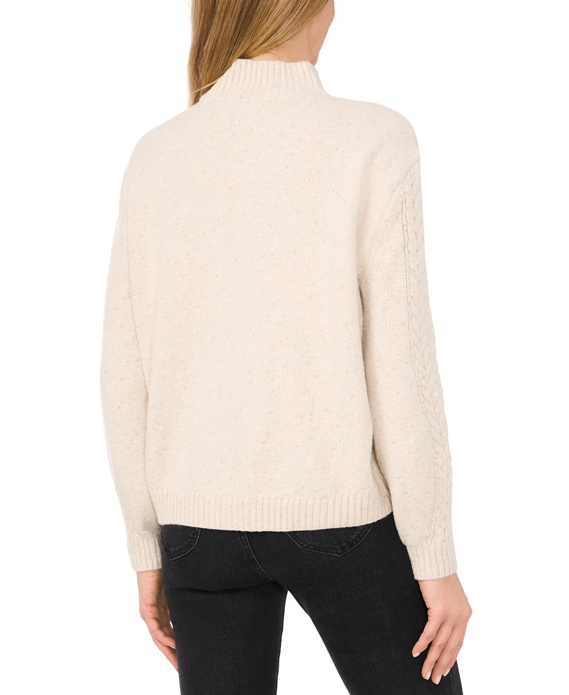 CeCe Women's Mock Neck Cable-Knit Drop-Shoulder Sweater