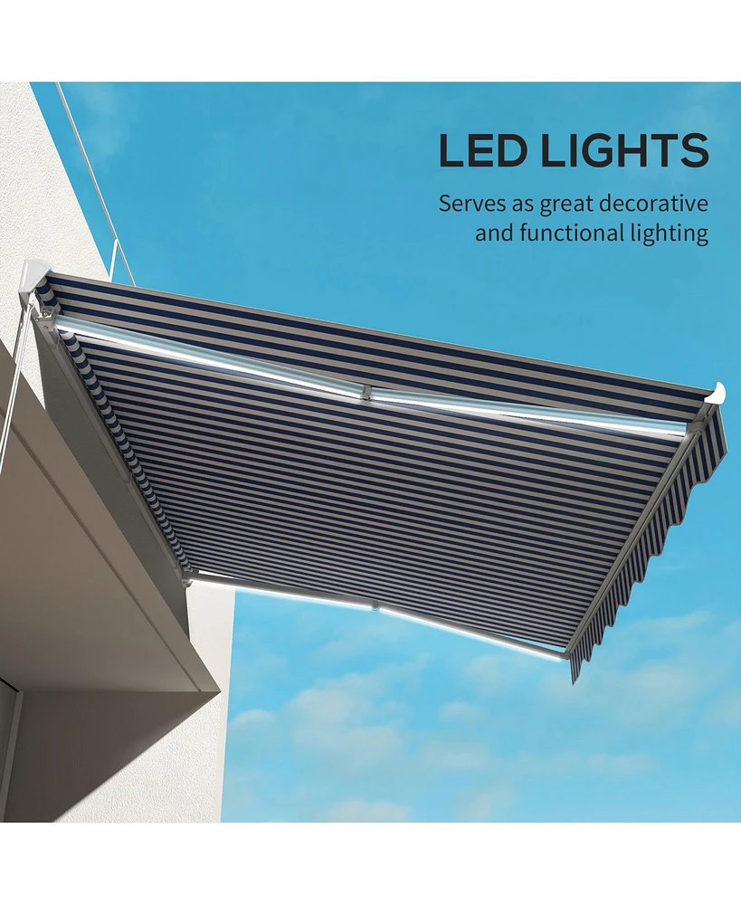 13' x 10' Electric Awning with Led Lights, Retractable Awning, UV40+ Sun Shade Shelter with Remote Controller and Crank Handle for Deck, Balcony, Yard
