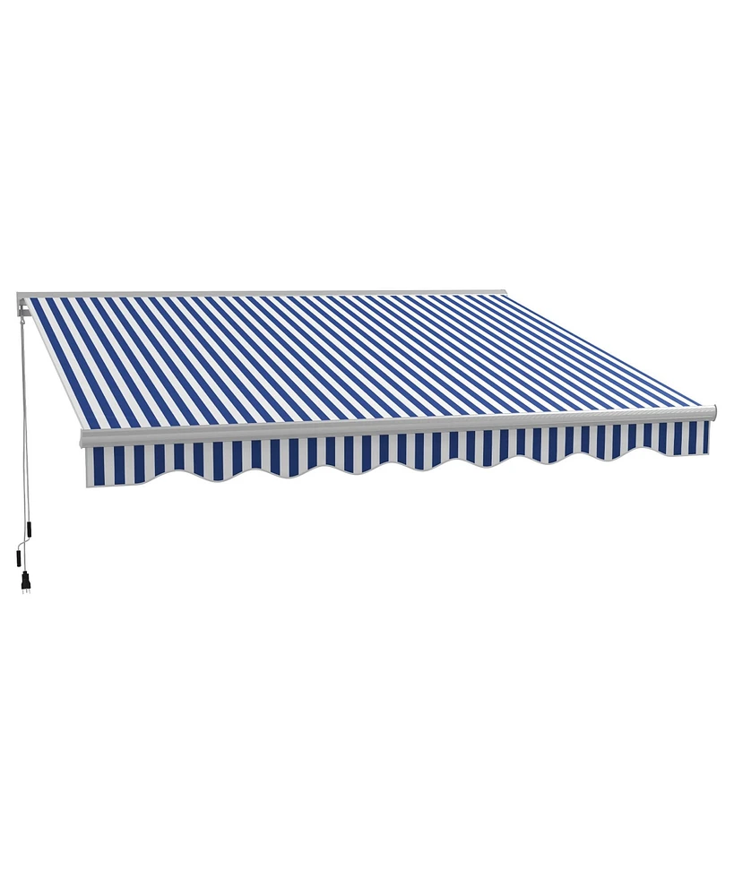 13' x 10' Electric Awning with Led Lights, Retractable Awning, UV40+ Sun Shade Shelter with Remote Controller and Crank Handle for Deck, Balcony, Yard