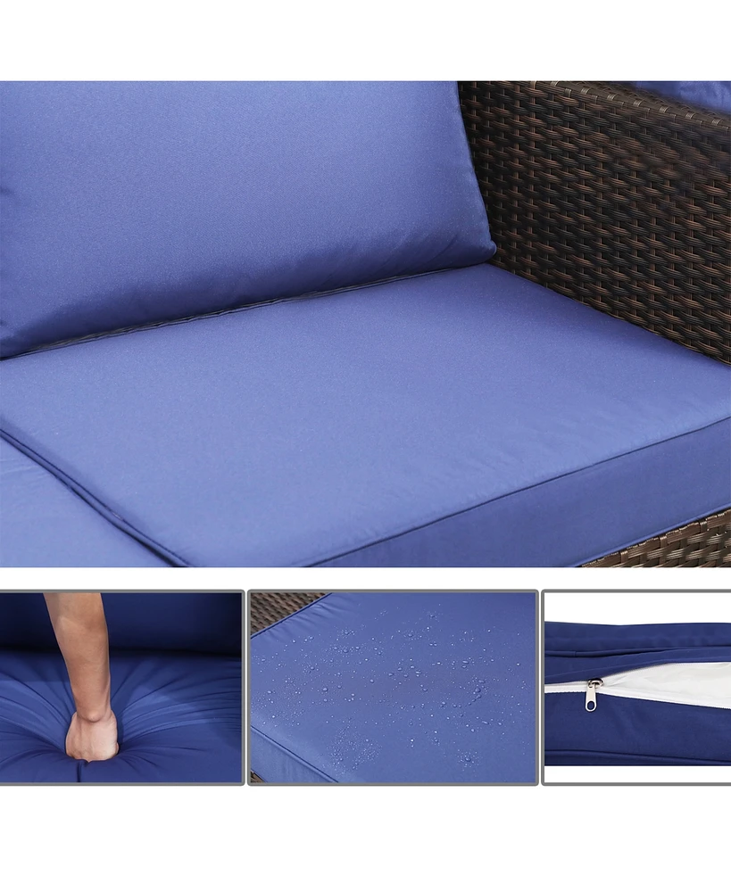 Outdoor Daybed with Canopy, Convertible Patio Sofa Set with Lifting Table, Uv-Proof Wicker Conversation Furniture with Ottoman, 1A