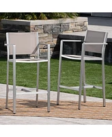 29.50" Barstools With Silver Rust-Proof Aluminum Frame, Grey Mesh, Set Of 2