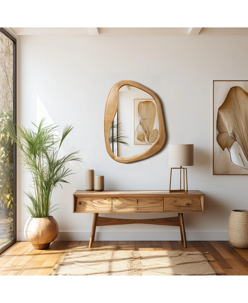 LuxenHome Freeform Pine Wood Frame Oblong Wall Mirror