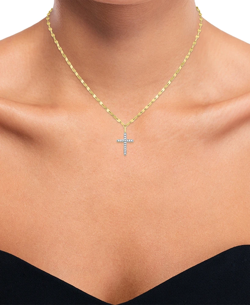 Diamond Cross 18" Pendant Necklace (1/10 ct. t.w.) in 14k Gold-Plated Sterling Silver
