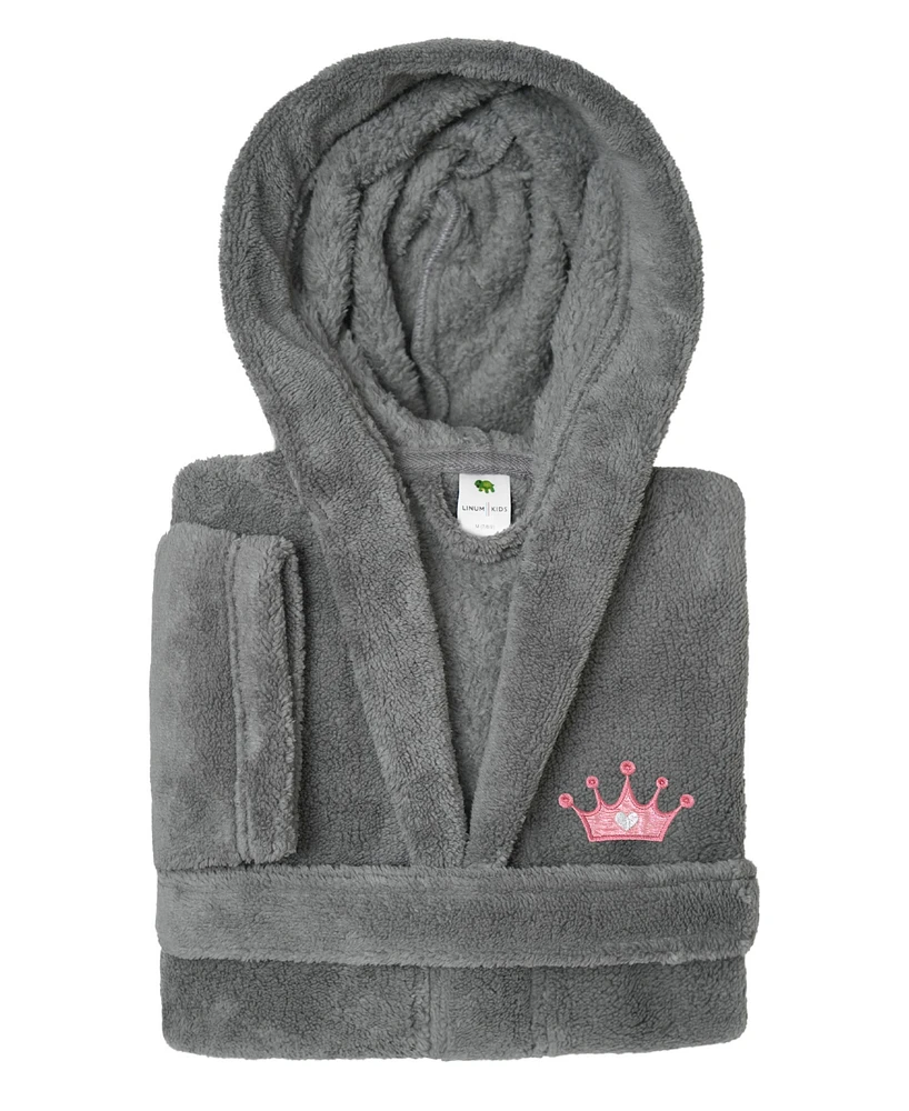Linum Home Kids Crown Super Plush Double Brushed Hooded Bathrobe