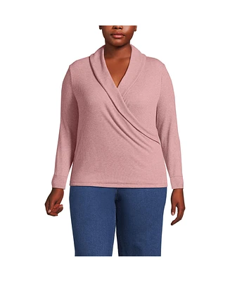 Lands' End Women's Plus Long Sleeve Brushed Rib Wrap Top