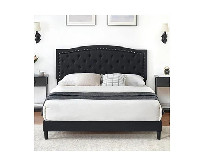 gaomon Queen Size Bed Frame with Button Tufted Headboard, Mattress Foundation, Easy Assembly, No Box Spring Needed