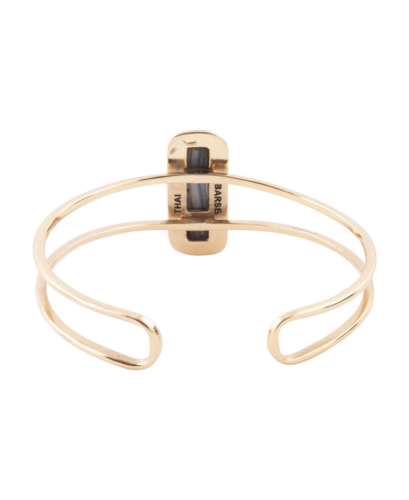 Barse Inlay Genuine Abalone Golden Bronze Rectangle Cuff Bracelet