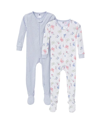 Gerber Toddler Girls Snug Fit Footed Pajamas, 2-Pack, Butterflies
