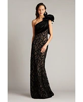 Tadashi Shoji Women's Caraway One Shoulder Leaf Motif Gown