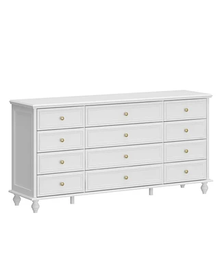 Famapy White Wooden 63 in. W 12-Drawer Chest of Drawers Modern European Style Storage Dresser