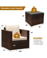 3 Pieces Patio Conversation Rattan Furniture Set with Cushion
