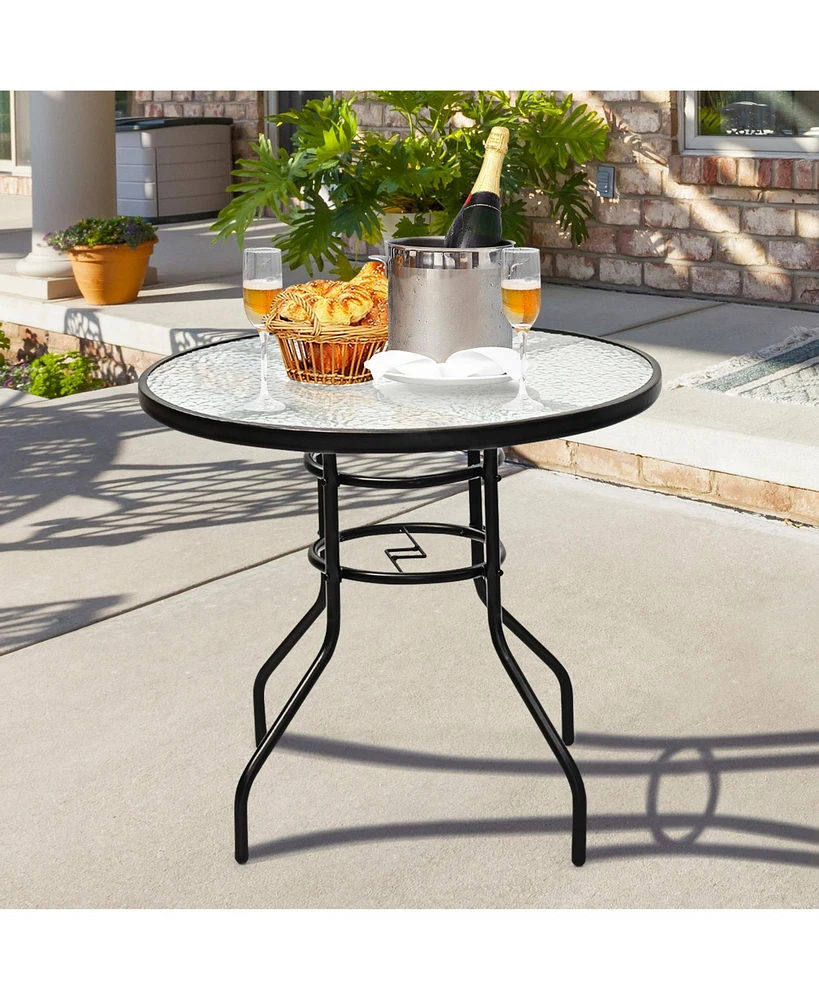 Sugift 32" Round Outdoor Patio Dining Table with Convenient Umbrella Hole