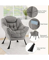 Large Lazy Chair with Cozy Head Pillow Stylish Tufted Back & Seat Armrests