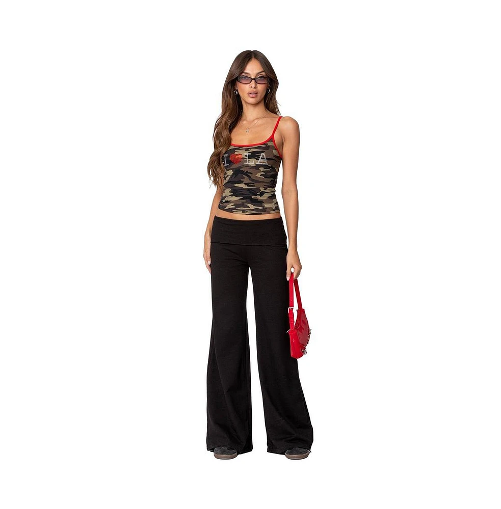 Edikted Womens Wide Leg Fold Over Pants
