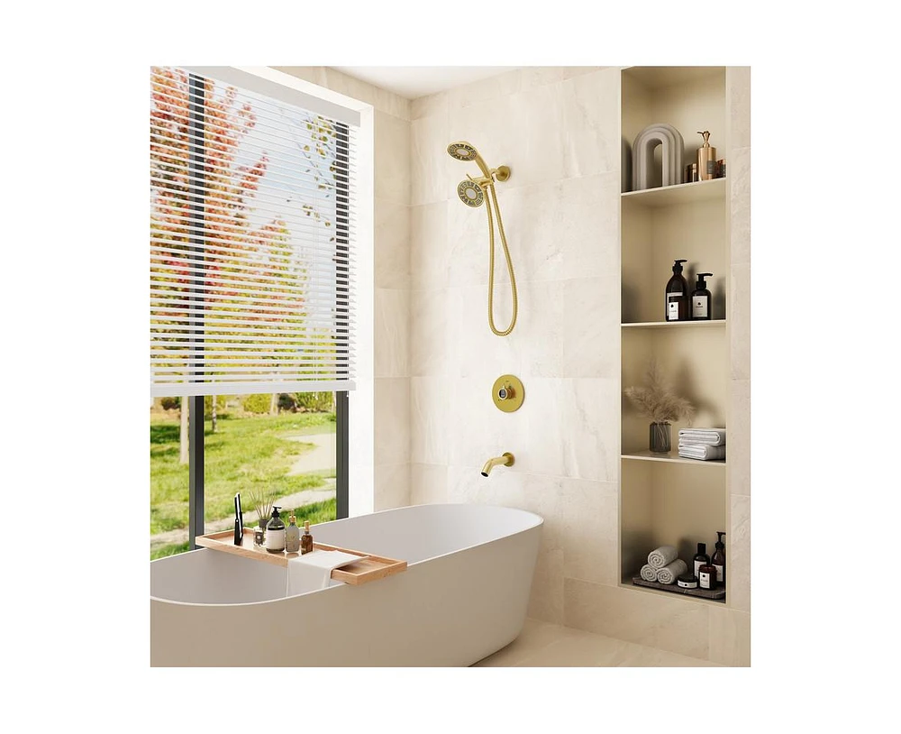 3-Function Dual Shower Head and Handheld with Bathtub Spout Rough in-valve