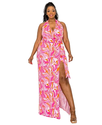 L I V D Plus Vortico Halter Neck Slit Dress