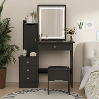 Homsee Grey Wood Silding Led Mirror Makeup Vanity Sets Dresser Table With Storage Shelves, 4-Drawers and Stool